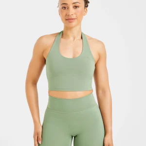 Staple Halterneck Crop Top - Olive Vert