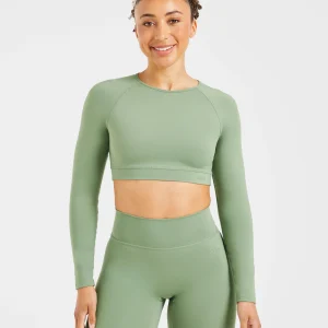 Staple Long Sleeve Crop Top - Olive Vert
