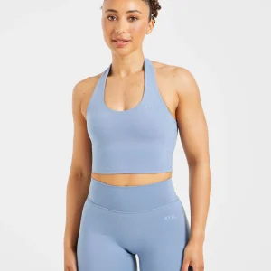 Staple Halterneck Crop Top - Slate Bleu