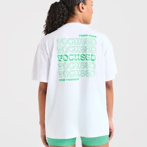 Focused Wavy Oversized T Shirt - Blanc/Vert