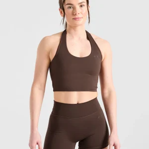 Staple Halterneck Crop Top - Marron