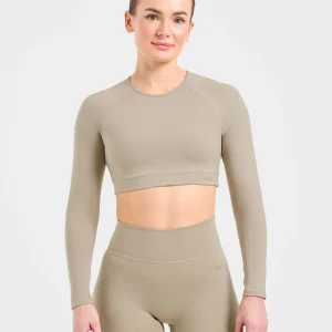 Staple Long Sleeve Crop Top - Muted Taupe
