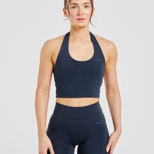 Staple Halterneck Crop Top - Navy