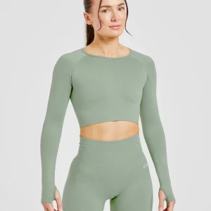 Empower Seamless Long Sleeve Crop Top - Grove Vert