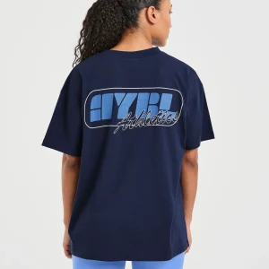Athletics Retro Oversized T Shirt - Navy