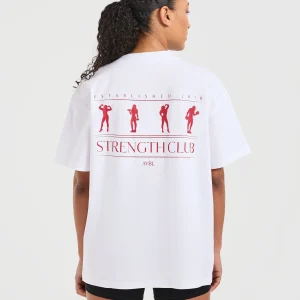 Strength Club Oversized T Shirt - White/Rouge
