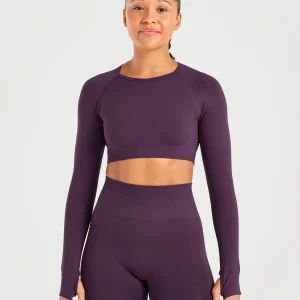 Power Seamless Long Sleeve Crop Top - Grape Wine