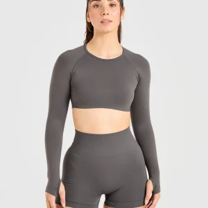 Power Seamless Long Sleeve Crop Top - Charcoal