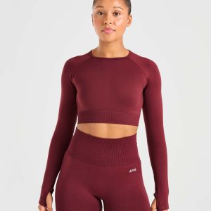 Empower Seamless Long Sleeve Crop Top - Rouge Wine