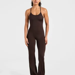 Sculpt Backless Flared All In One - Deep Cocoa Marron