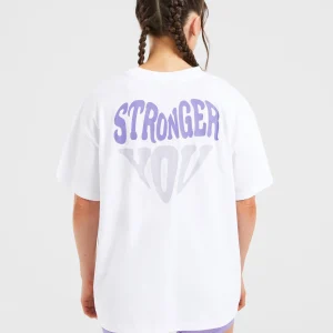 Stronger You Oversized T Shirt - Blanc/Violet