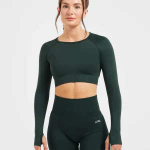 Empower Seamless Long Sleeve Crop Top - Dark Vert