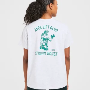 Strong Women Graphic Oversized T Shirt - Gris Marl/Vert