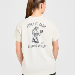Strong Women Graphic Oversized T Shirt - Beige/Charcoal