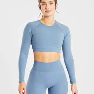 Staple Long Sleeve Crop Top - Slate Bleu