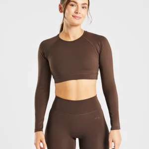 Staple Long Sleeve Crop Top - Marron