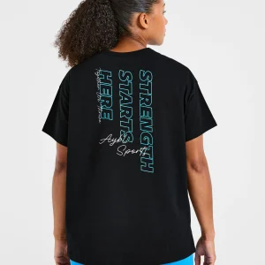 Strength Starts Here Oversized T Shirt - Noir/Bleu