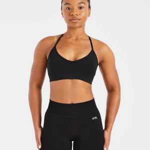 Essential V Neck Strappy Sports Bra - Noir