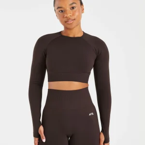 Empower Seamless Long Sleeve Crop Top - Cocoa Marron