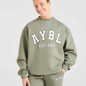 Varsity Graphic Oversized Sweatshirt - Muted Olive