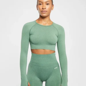 Empower Seamless Long Sleeve Crop Top - Olive Marl
