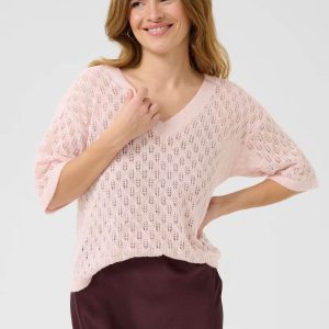 Chandail en tricot ajouré à col en V