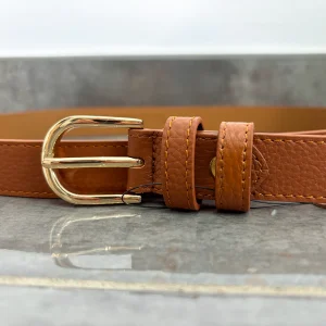 Ceinture fine en cuir camel