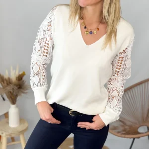 Pull écru Sophie dentelle
