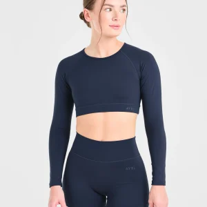 Staple Long Sleeve Crop Top - Navy