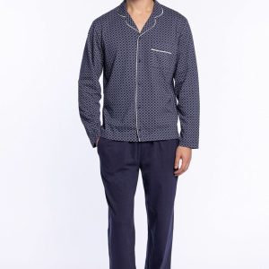 Pyjama Long en Coton à Chemise Imprimée