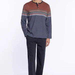 Pyjama Long en Coton à Rayures Sophistiqué