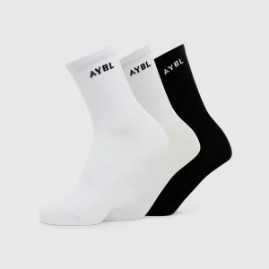 Everyday Crew Socks (3 Pack) - Black/White/Grey