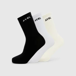 Everyday Crew Socks (3 Pack) - Black/White/Cream