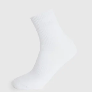 Tonal Embroidered Crew Socks - Blanc