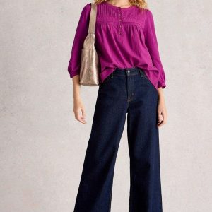 Blouse plumetis à plastron froncé