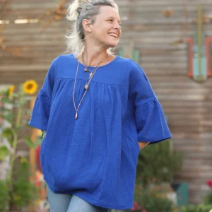 Blouse Léopoldine - double gaze de coton bleu majorelle