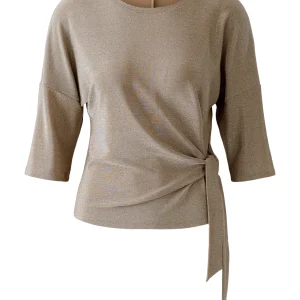 Haut scintillant beige à lien latéral — manches 3/4