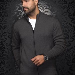 Chandail avec zip en mérinos Esteban charbon