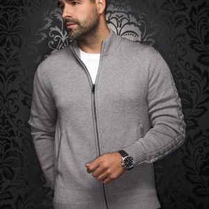 Chandail avec zip en mérinos  Esteban gris pâle