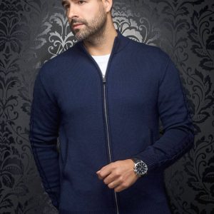 Chandail avec zip en mérinos Esteban marine