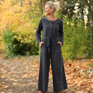 Combinaison Perla - flanelle de coton bleu ardoise chiné