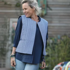 Gilet Basile coton matelassé rayée marine/blanc
