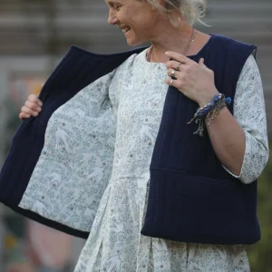 Gilet Basile matelassé en double gaze de coton bleu nuit