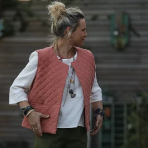 Gilet Basile matelassé en double gaze de coton rose boisé