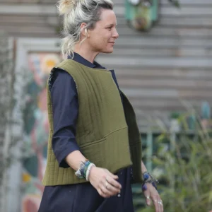 Gilet Basile matelassé en double gaze de coton vert kaki