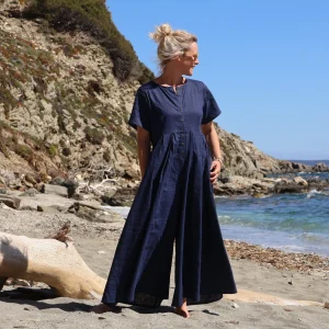 La combi India en lin bleu indigo - fourche courte adaptée jusqu'à 1m63