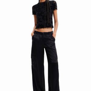 Pantalon cargo large en satin