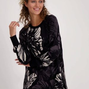 Pull en maille de coton à motif floral avec strass