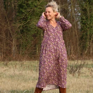 Robe Aria - viscose fleuri aubergine