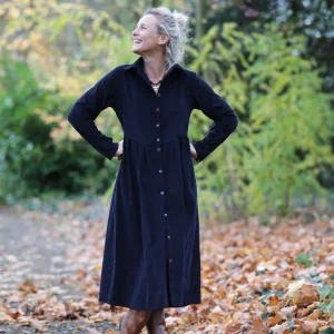 Robe Arlène - Velours milleraies bleu marine